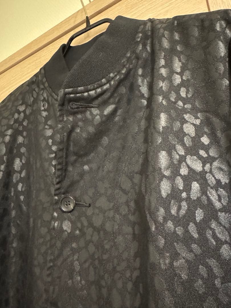 コムデギャルソン　レオパード柄 ノーカラーコート ブラック