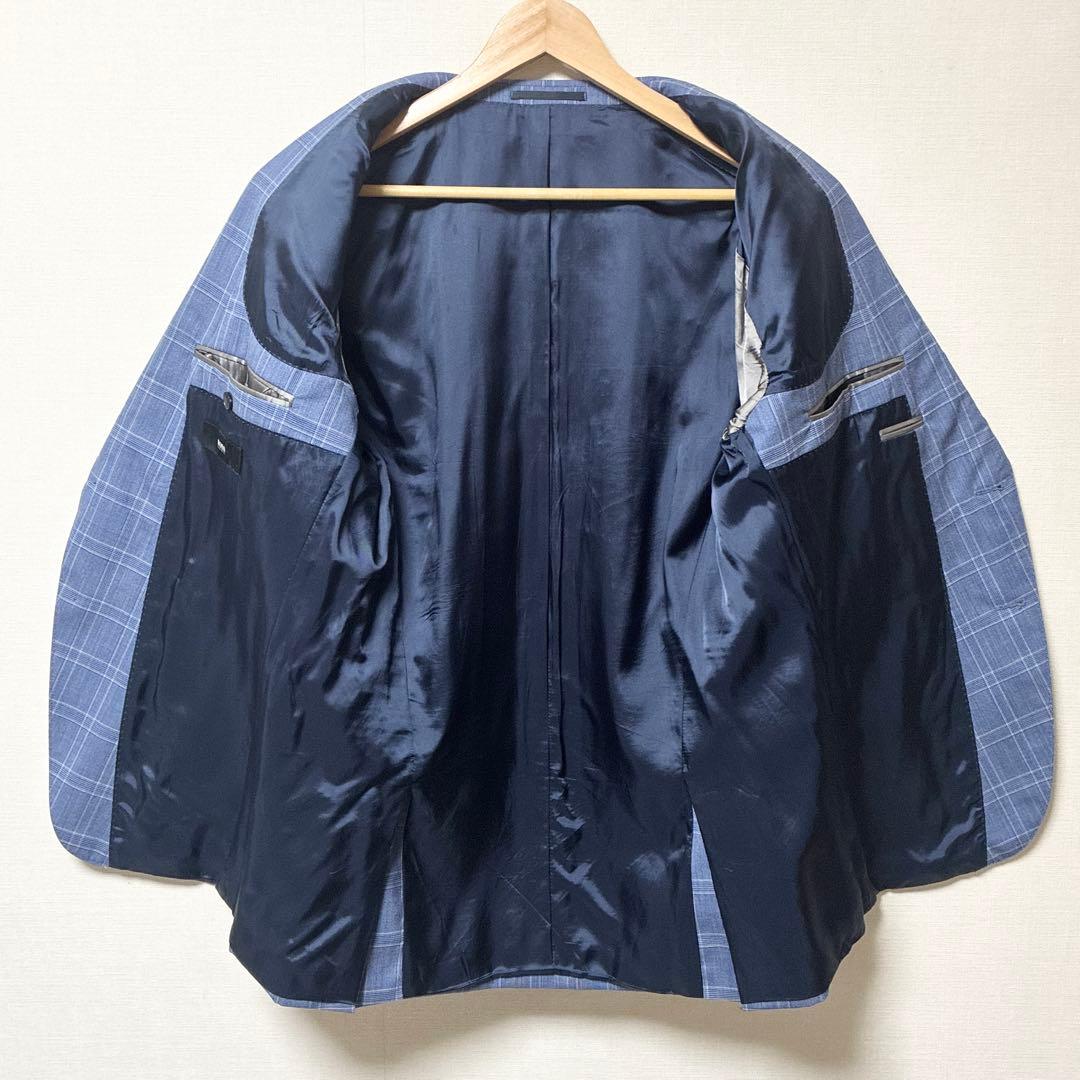 美品 現行タグ ヒューゴボス カルロバルベラ セットアップスーツ 青 チェック