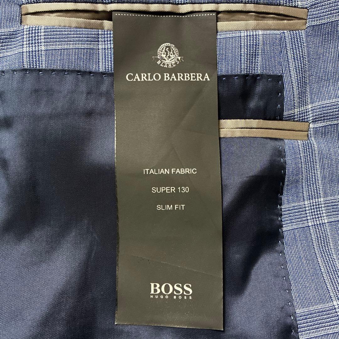 美品 現行タグ ヒューゴボス カルロバルベラ セットアップスーツ 青 チェック