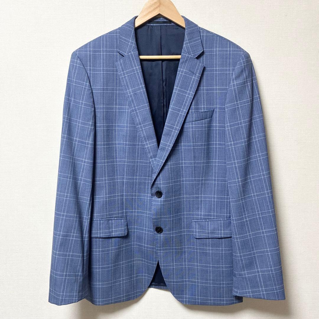 美品 現行タグ ヒューゴボス カルロバルベラ セットアップスーツ 青 チェック