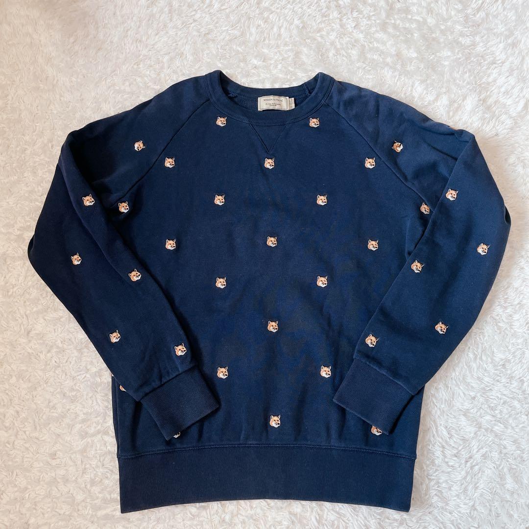 【希少】Maison Kitsune メゾンキツネ　トレーナー　総柄 ロゴ刺繍
