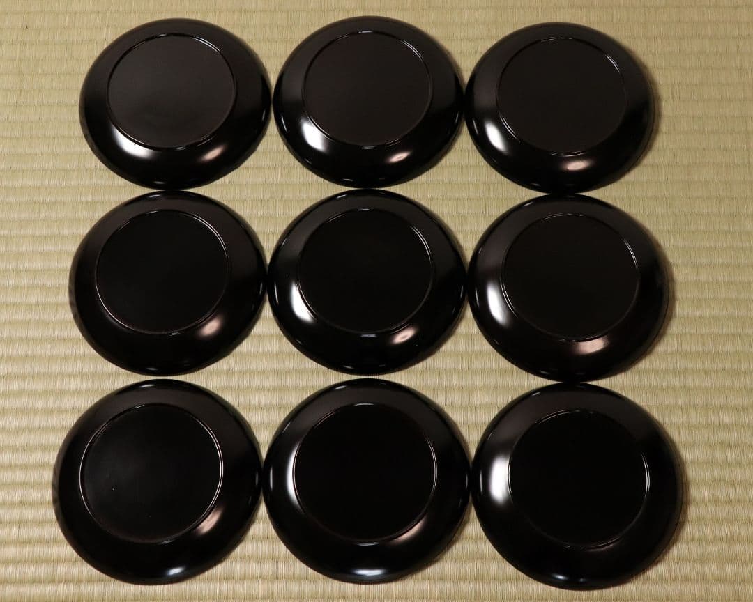 漆芸 時代 宝尽くし図 金蒔絵 黒塗 木皿 九客 天然木 明治大正 【CM59】