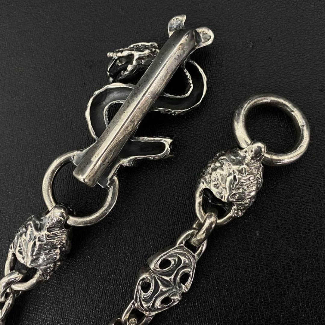 シルバー 925 スネーク ハッピー スカルオーバル リンク ウォレットチェーン