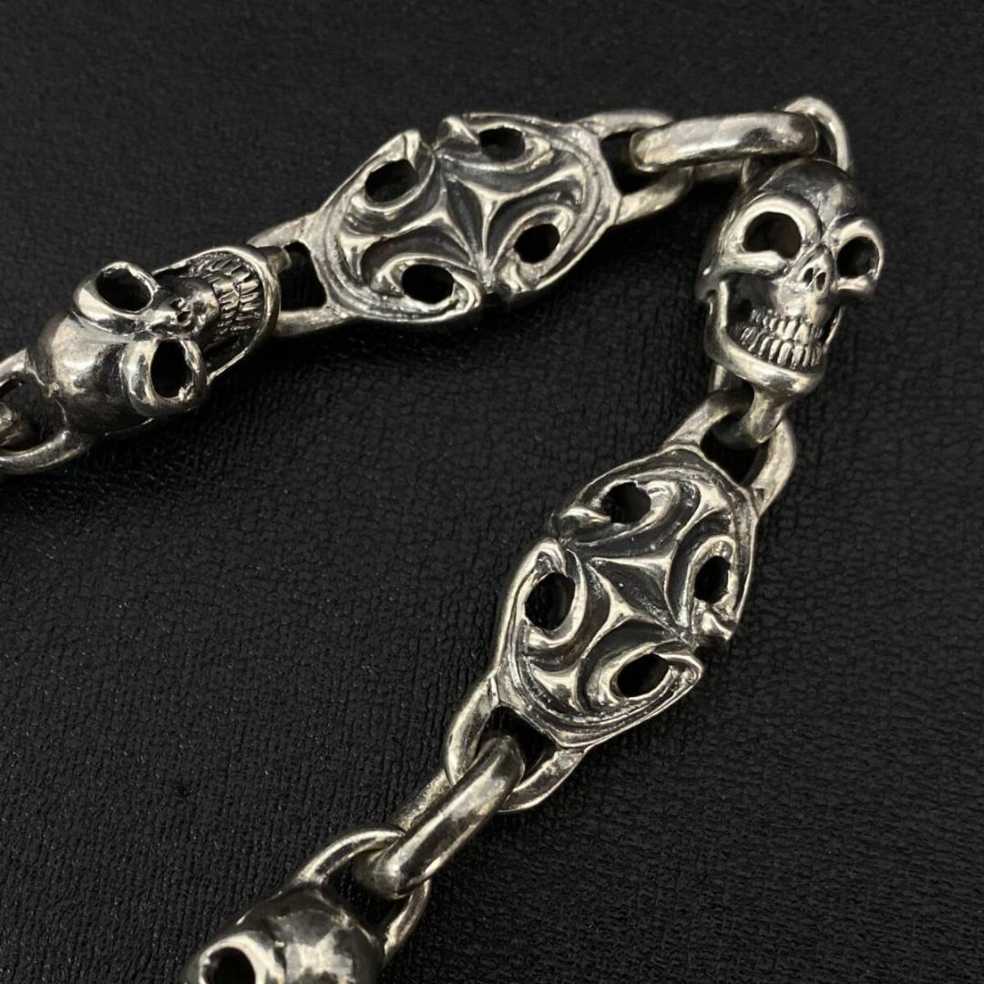 シルバー 925 スネーク ハッピー スカルオーバル リンク ウォレットチェーン