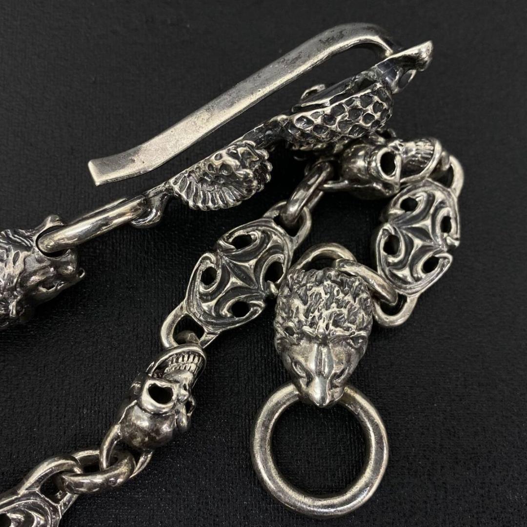 シルバー 925 スネーク ハッピー スカルオーバル リンク ウォレットチェーン