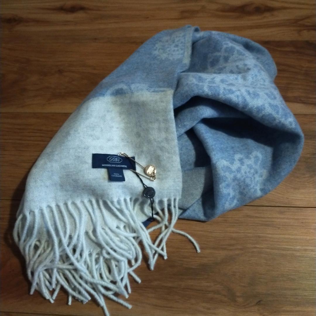 未使用　GOBI ゴビ　 雪の結晶　大判マフラー　カシミヤ100　水色