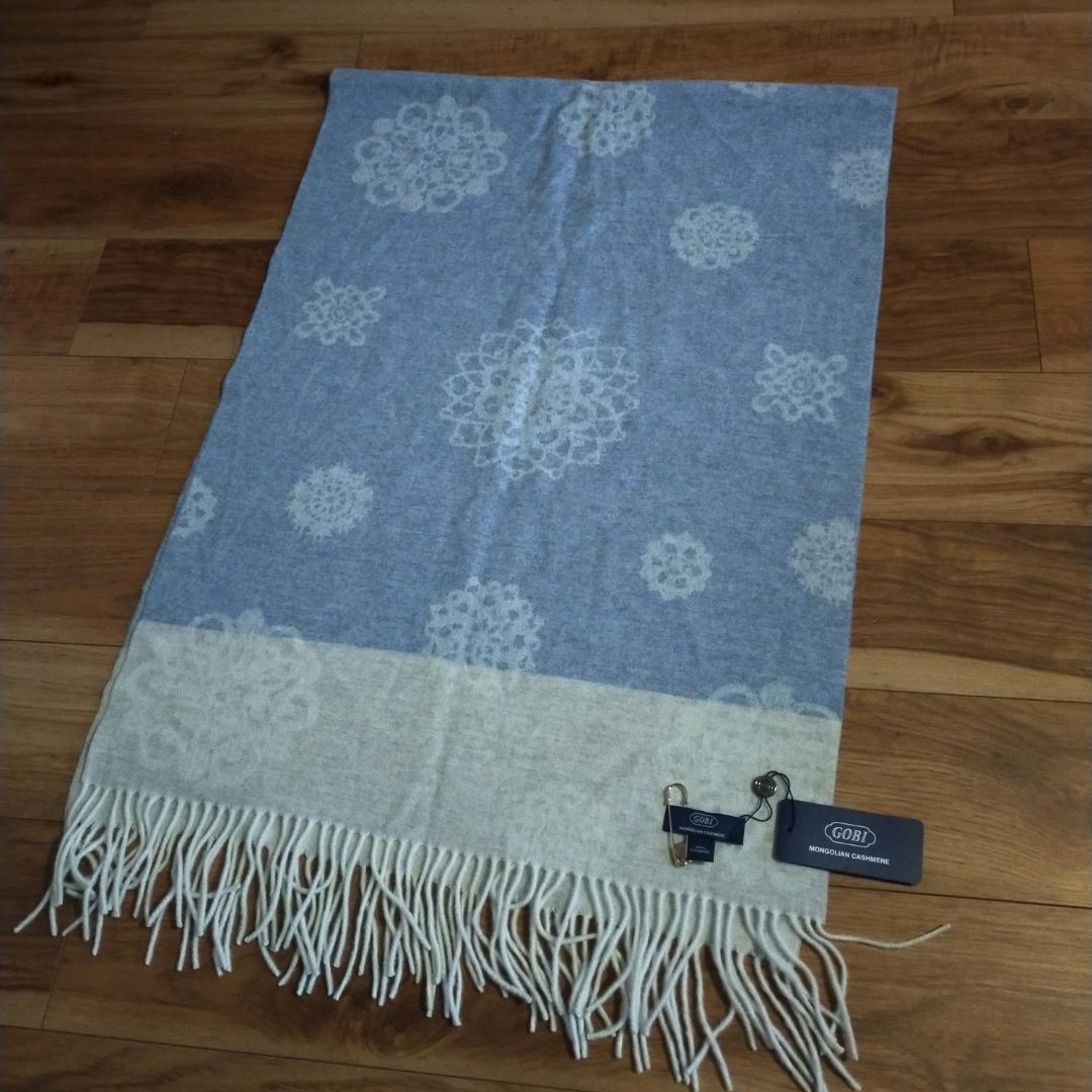 未使用　GOBI ゴビ　 雪の結晶　大判マフラー　カシミヤ100　水色