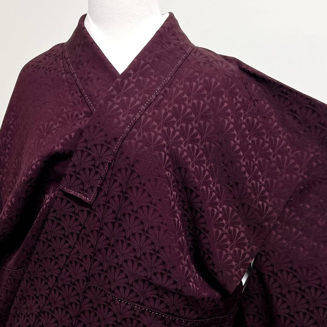 未着用　色無地　紋無し　菊青海波　パープル　ダークトーン　着物　023k