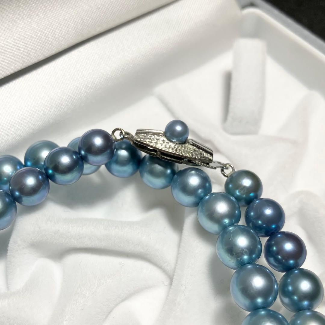 大珠 テリ強 アコヤ真珠 ブルー 7.5～8.5mm 44.5cm ネックレス