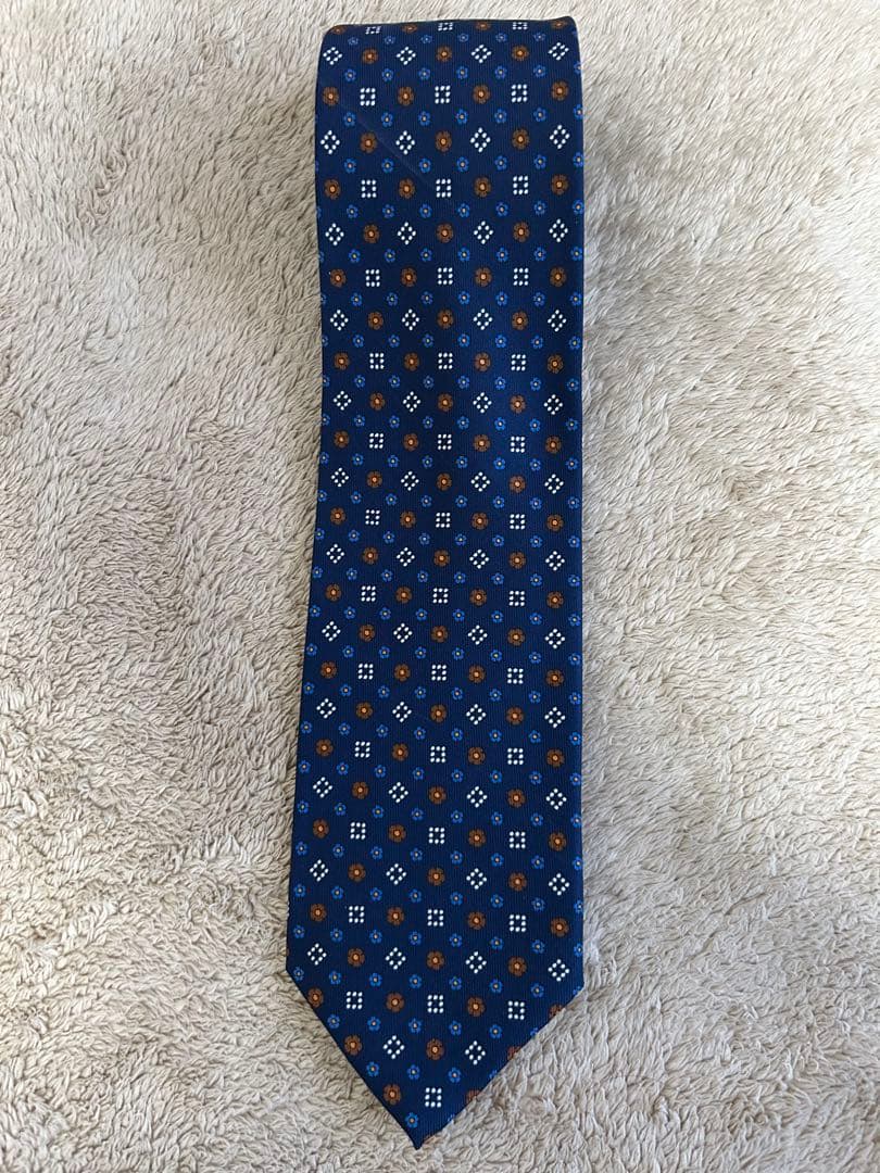 【未使用品】E. Marinella ネイビー小紋柄 シルクネクタイ