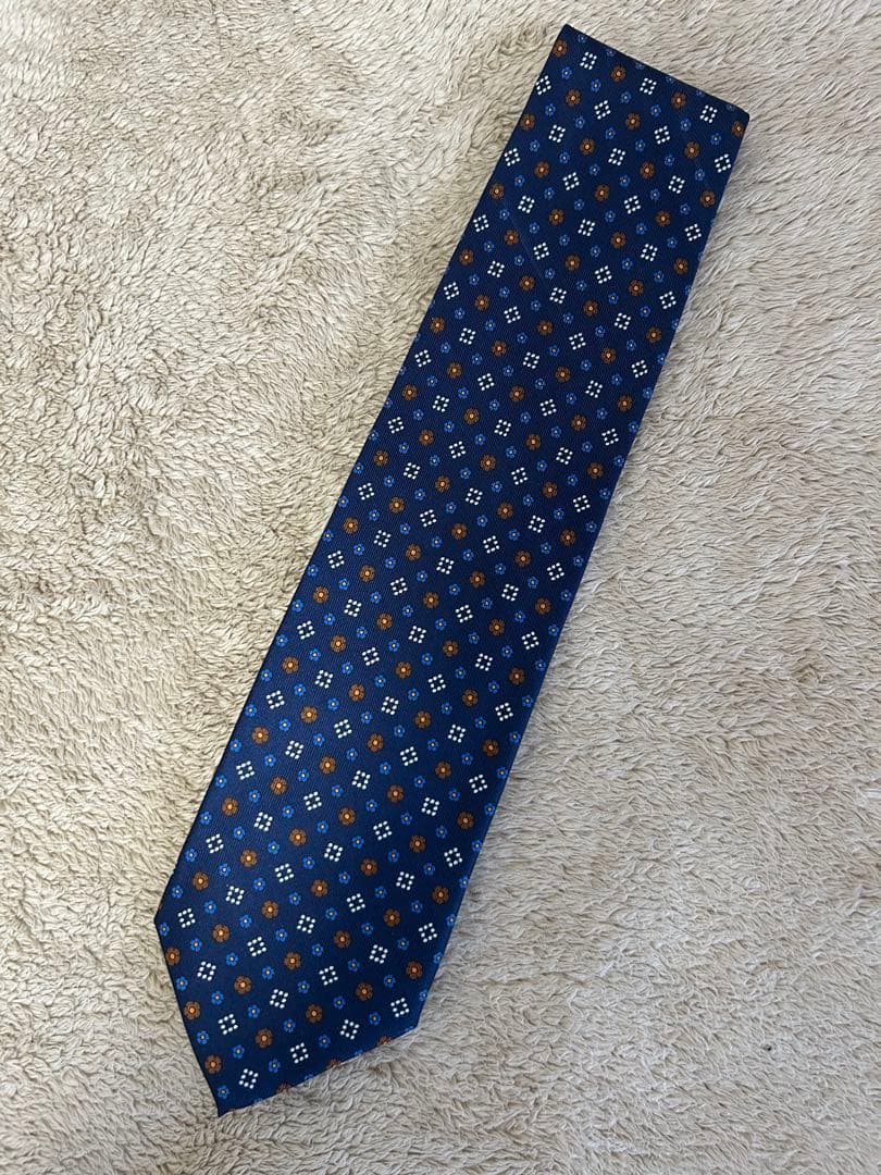 【未使用品】E. Marinella ネイビー小紋柄 シルクネクタイ