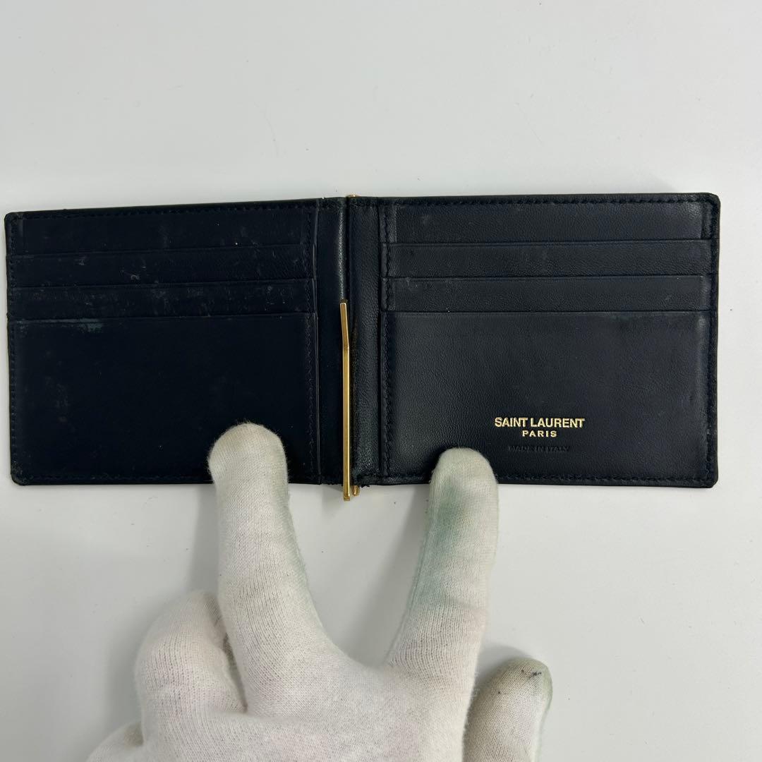 ✨極美品✨サンローラン　マネークリップ　二つ折り　クロコ　カサンドラ　ブラック