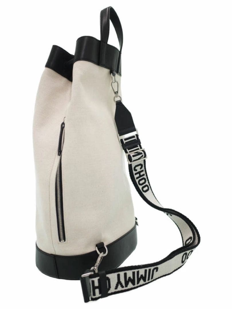 JIMMY CHOO EVANドラムバッグ ホワイト/ブラック