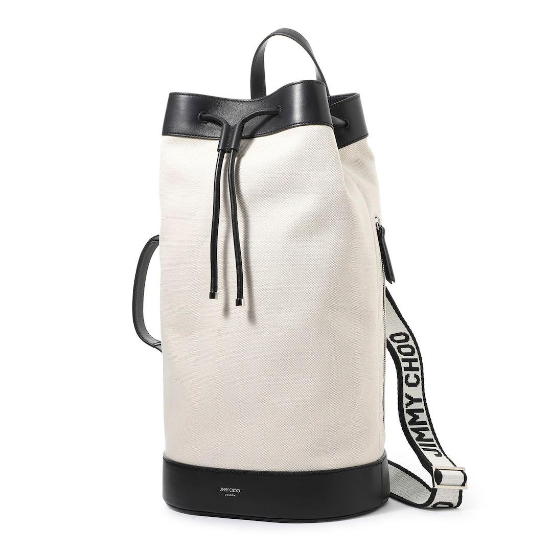 JIMMY CHOO EVANドラムバッグ ホワイト/ブラック