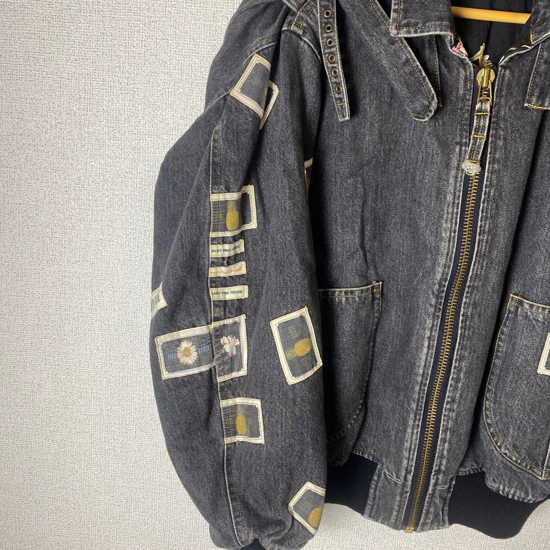 80's PINK HOUSEピンクハウス ブラックデニムジャケット ワッペン