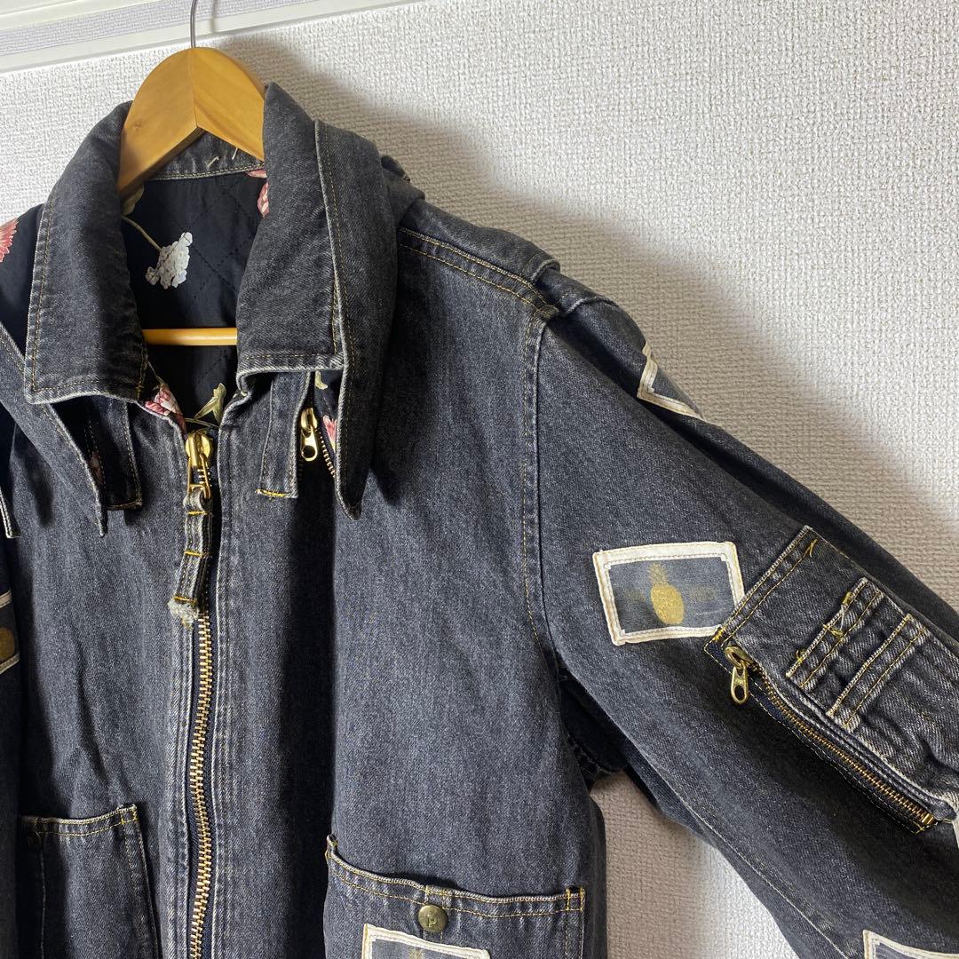 80's PINK HOUSEピンクハウス ブラックデニムジャケット ワッペン