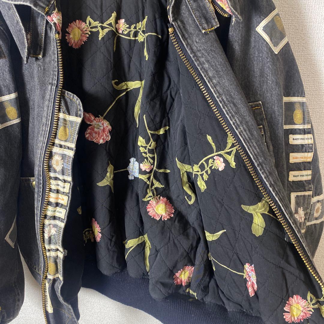 80's PINK HOUSEピンクハウス ブラックデニムジャケット ワッペン