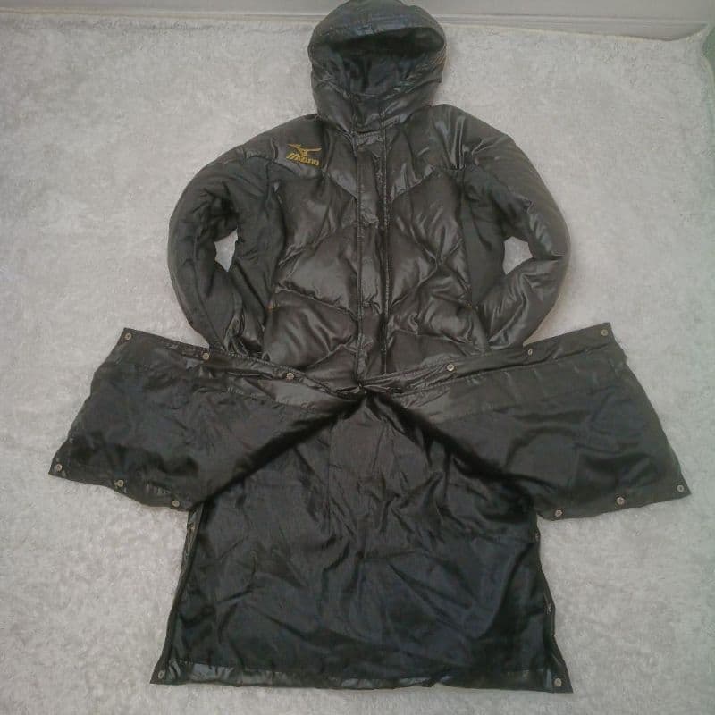 MIZUNO ミズノ ダウンベンチコート ロング ブラック M フード付