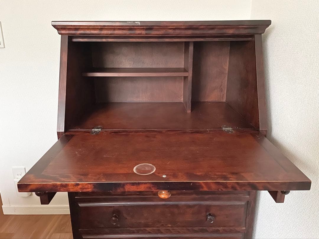 長野松本民芸家具　天然木ライティングビューロー ダークブラウン　デスク　チェスト
