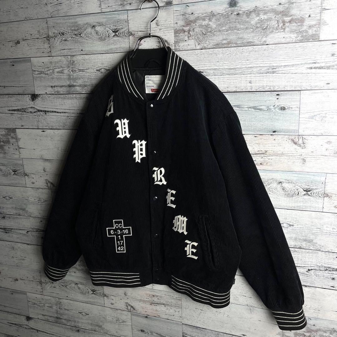 【希少デザイン】シュプリーム☆ ビッグ刺繍ロゴ入り コーデュロイジャケット.