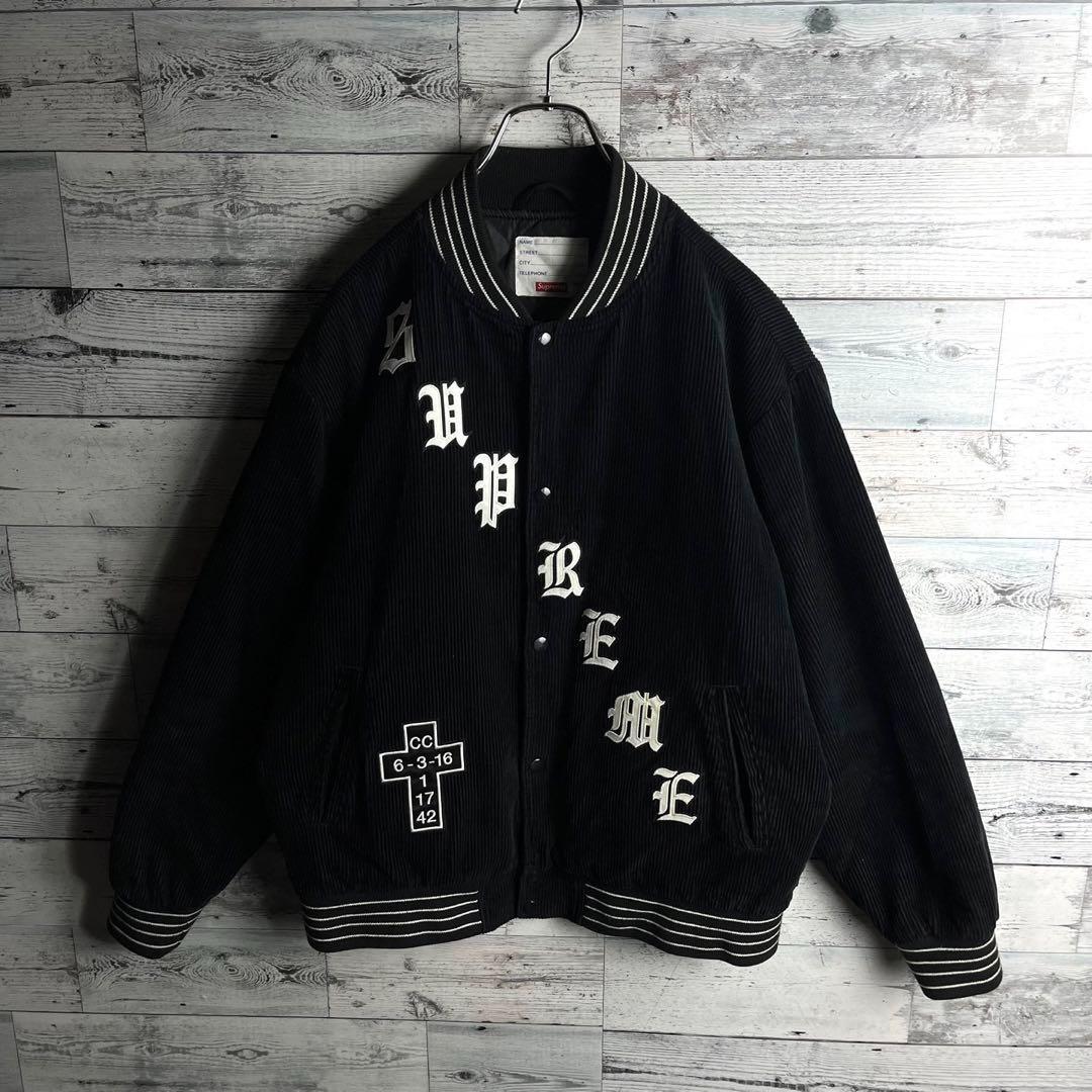 【希少デザイン】シュプリーム☆ ビッグ刺繍ロゴ入り コーデュロイジャケット.