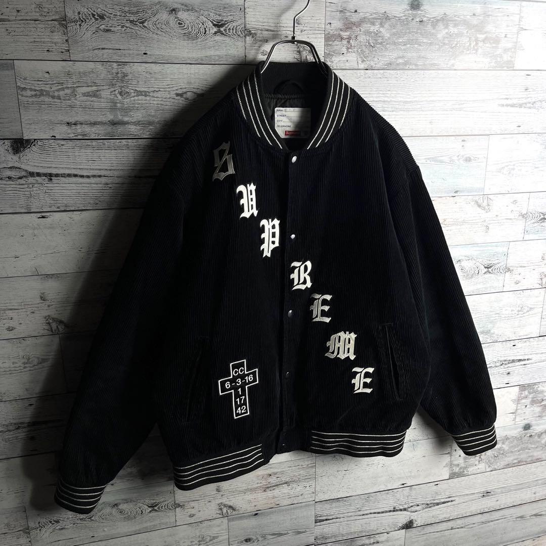 【希少デザイン】シュプリーム☆ ビッグ刺繍ロゴ入り コーデュロイジャケット.