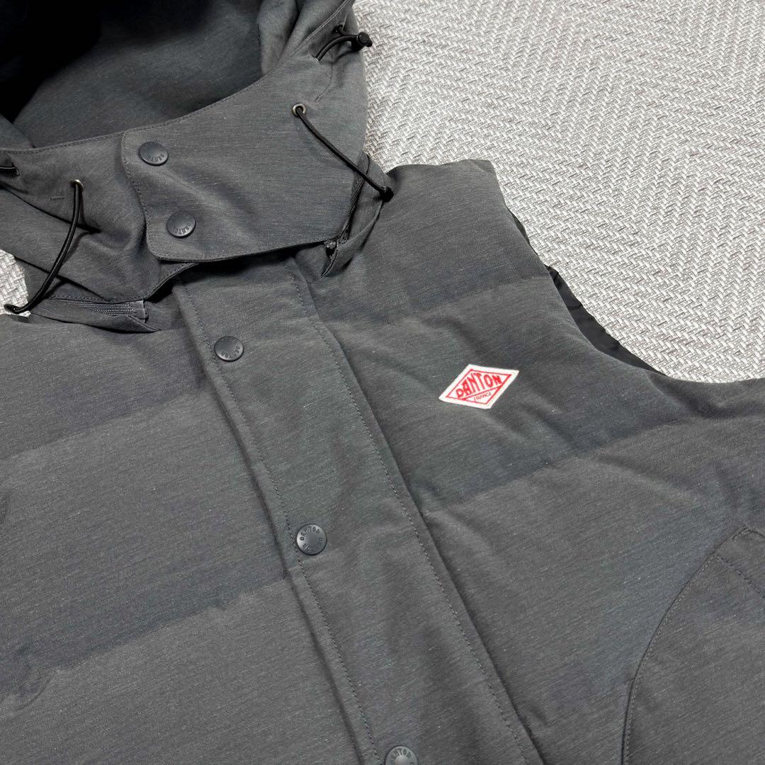 美品 ダントン ダウンベスト フード取外し可能 グレー ドローコード 36