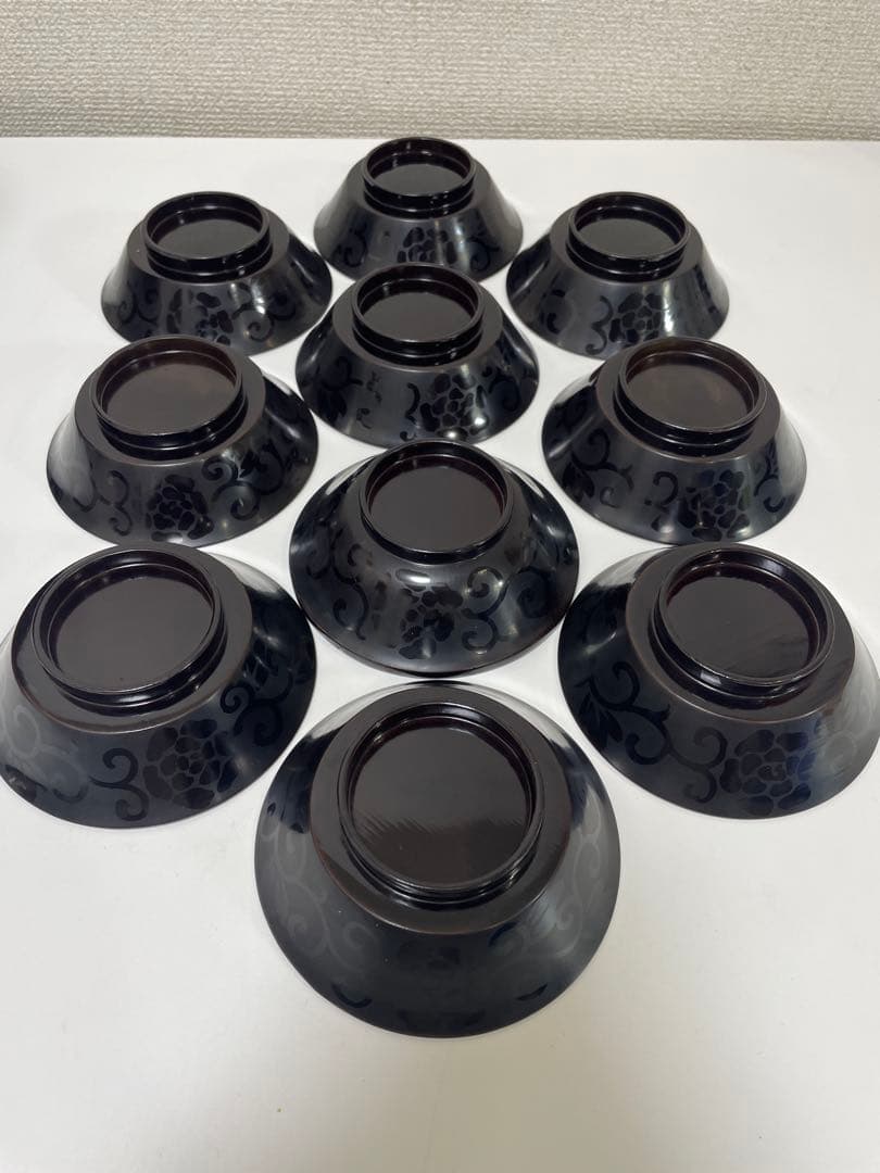 黒漆器 黒漆 内黒塗 漆器 吸物 懐石椀 煮物椀 10客 唐草柄 アンティーク