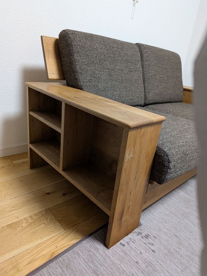 ブラウン 2人掛けソファ 引き出し収納付き