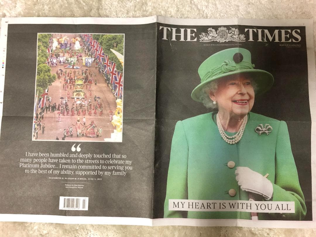 イギリスエリザベス女王　プラチナジュビリー記念　新聞　THE TIMES紙