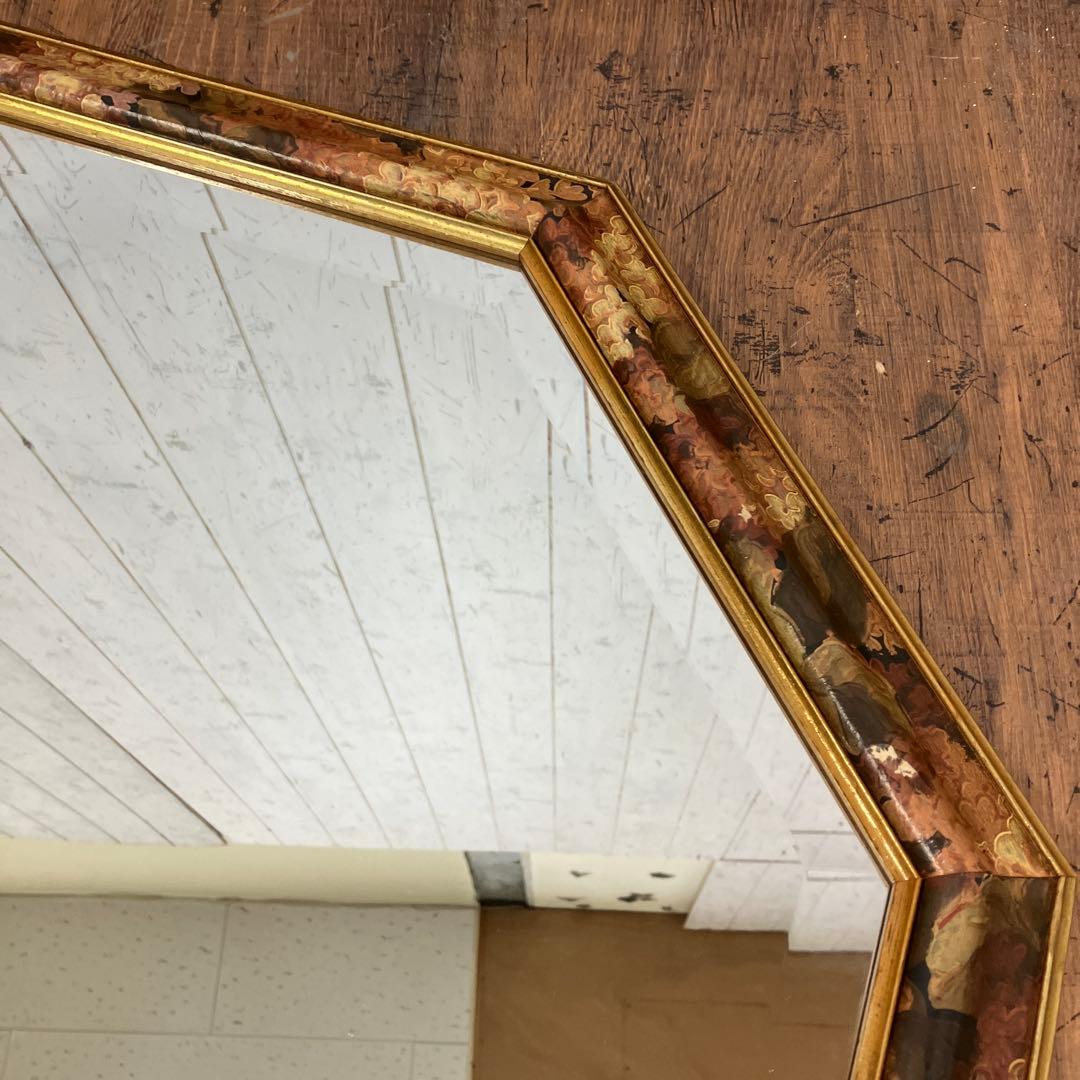 B-2 アンティーク オクタゴン型 八角鏡 ウォールミラー 壁掛け ミラー 鏡