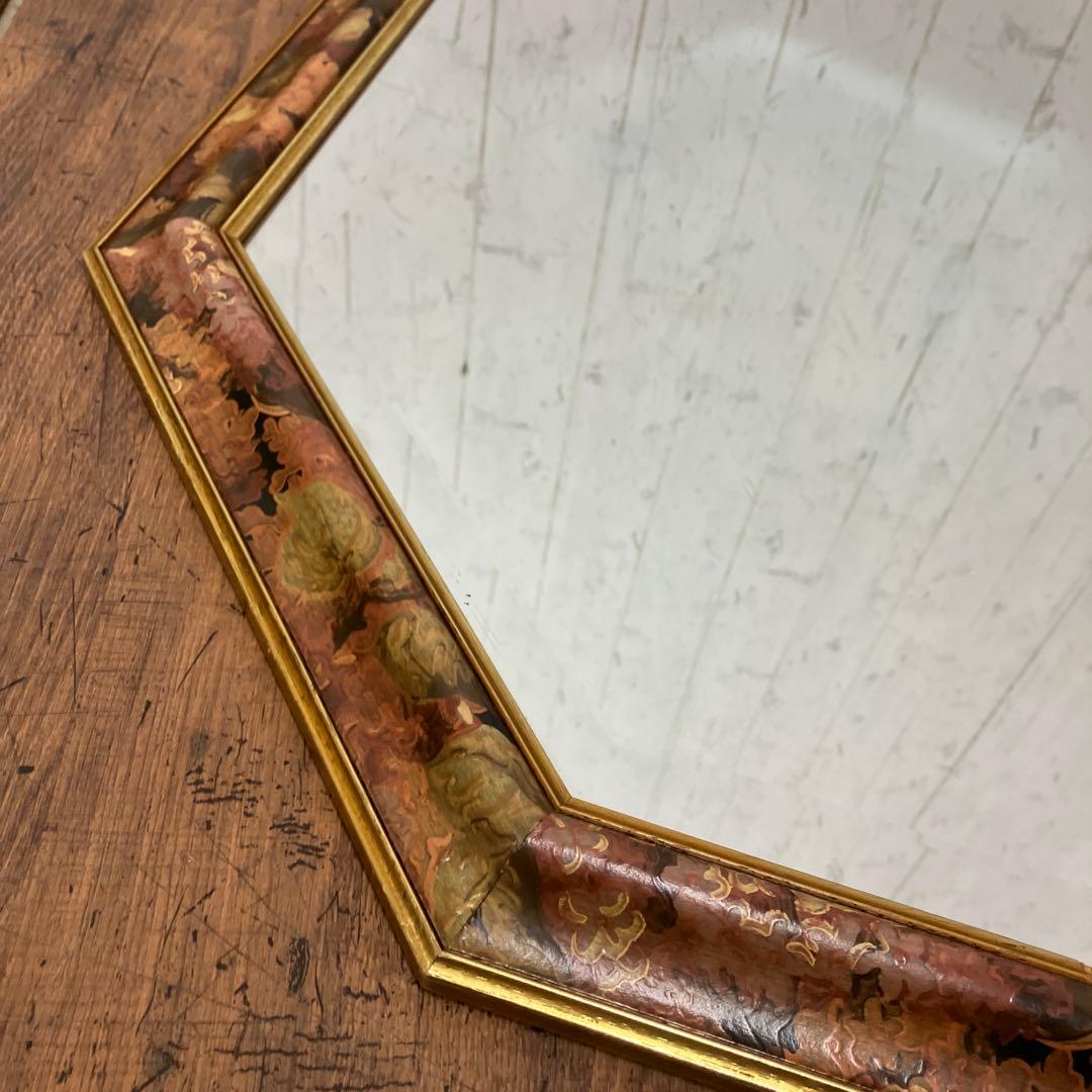 B-2 アンティーク オクタゴン型 八角鏡 ウォールミラー 壁掛け ミラー 鏡