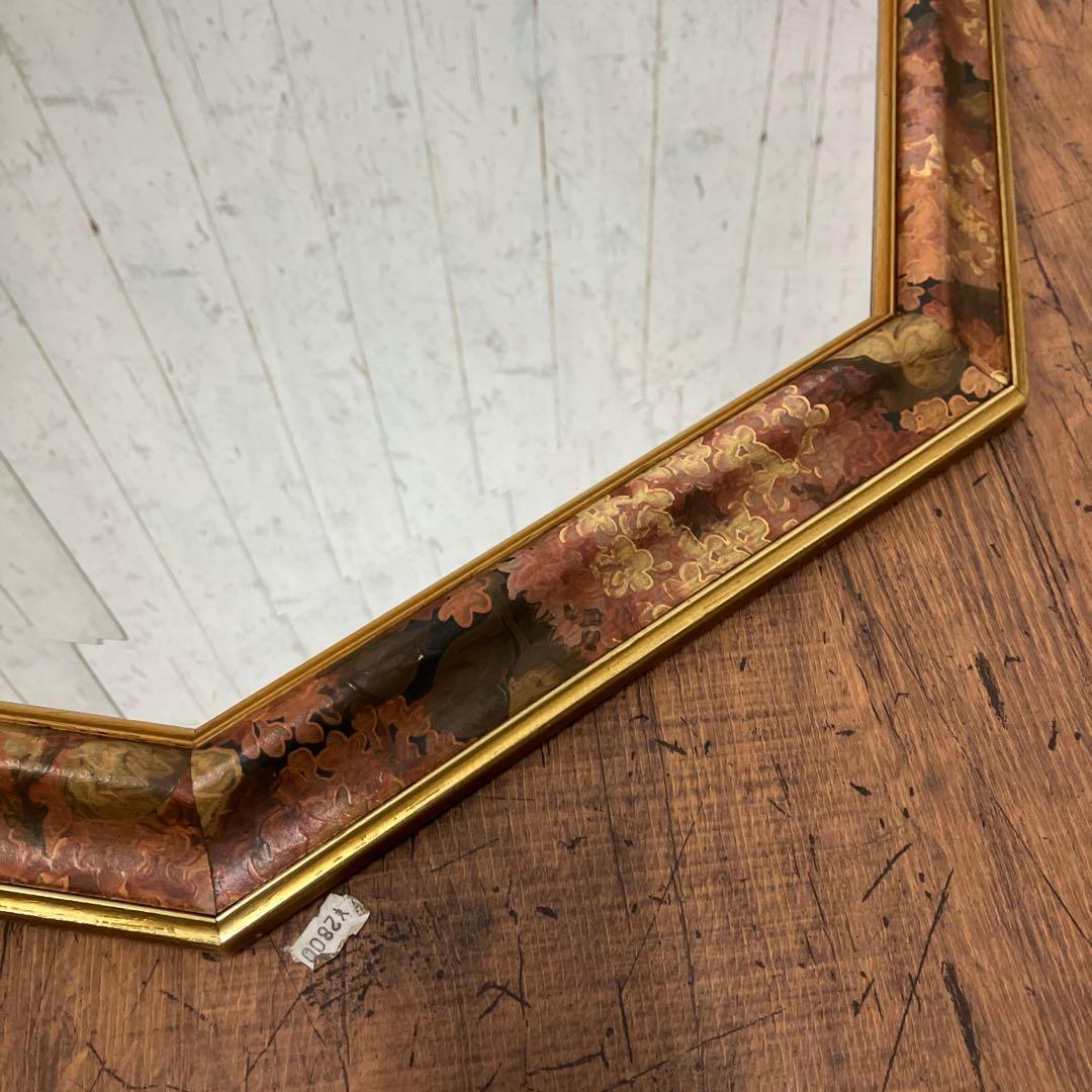 B-2 アンティーク オクタゴン型 八角鏡 ウォールミラー 壁掛け ミラー 鏡