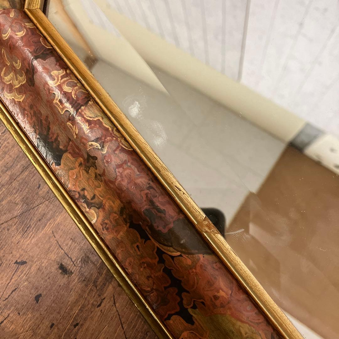 B-2 アンティーク オクタゴン型 八角鏡 ウォールミラー 壁掛け ミラー 鏡