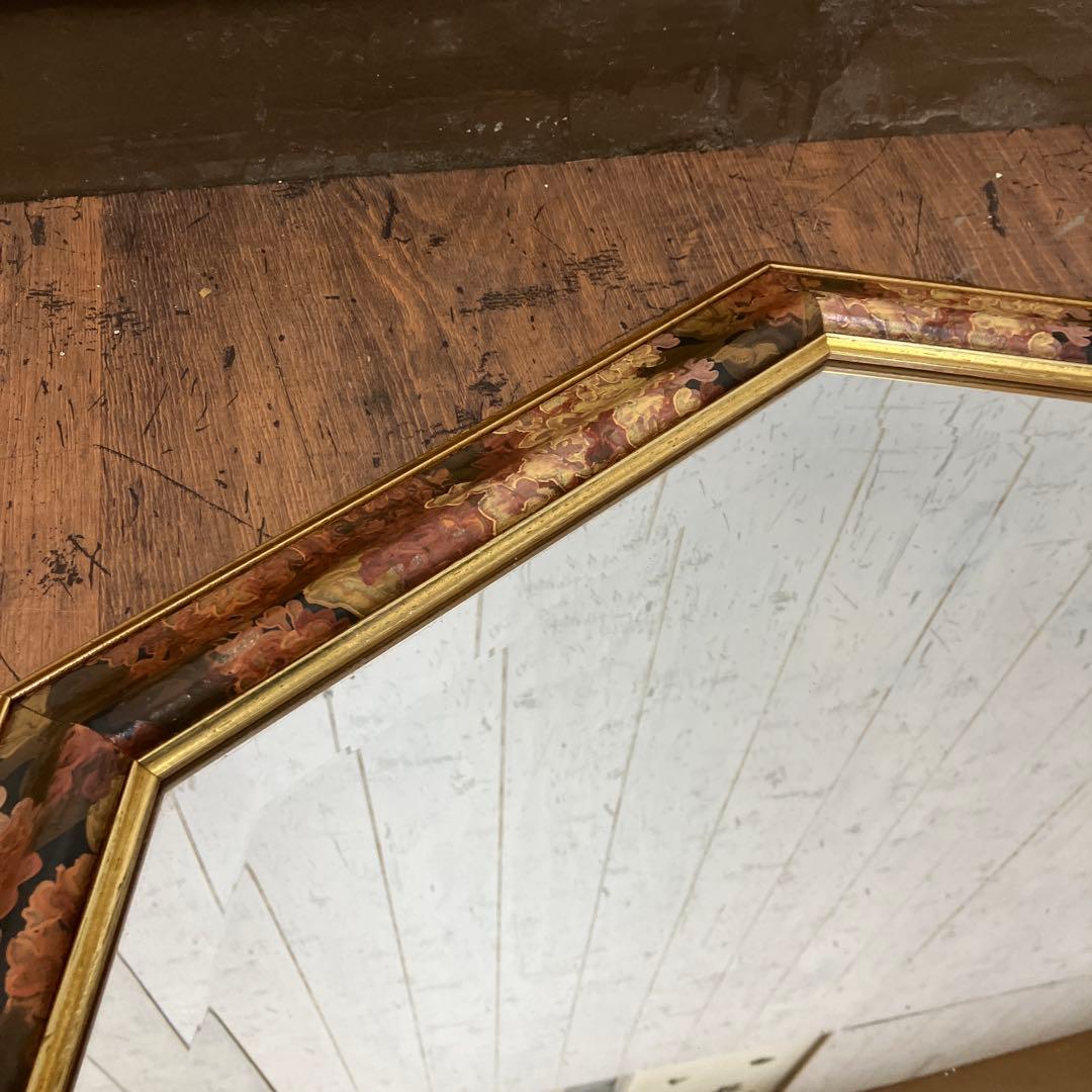 B-2 アンティーク オクタゴン型 八角鏡 ウォールミラー 壁掛け ミラー 鏡