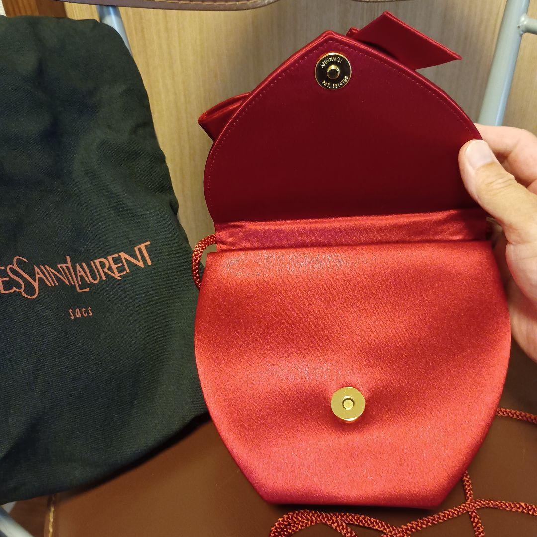 イヴ サンローラン リボン サテン ショルダーバッグ ポシェット レッド