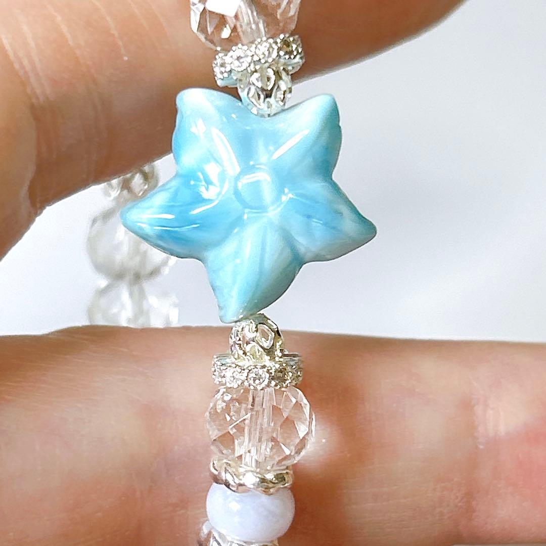 ヒトデのラリマーとキラキラボタンカット水晶