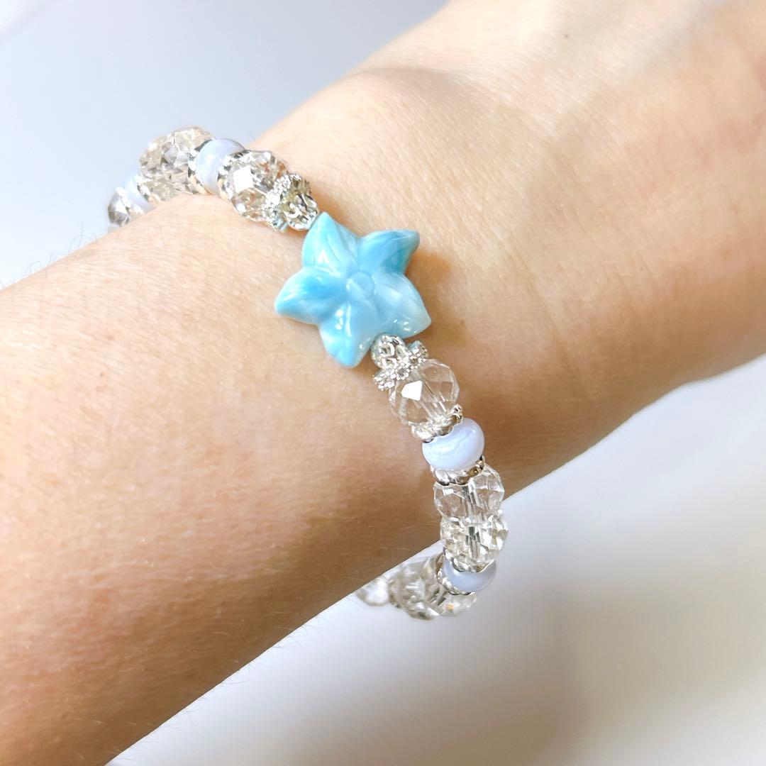 ヒトデのラリマーとキラキラボタンカット水晶