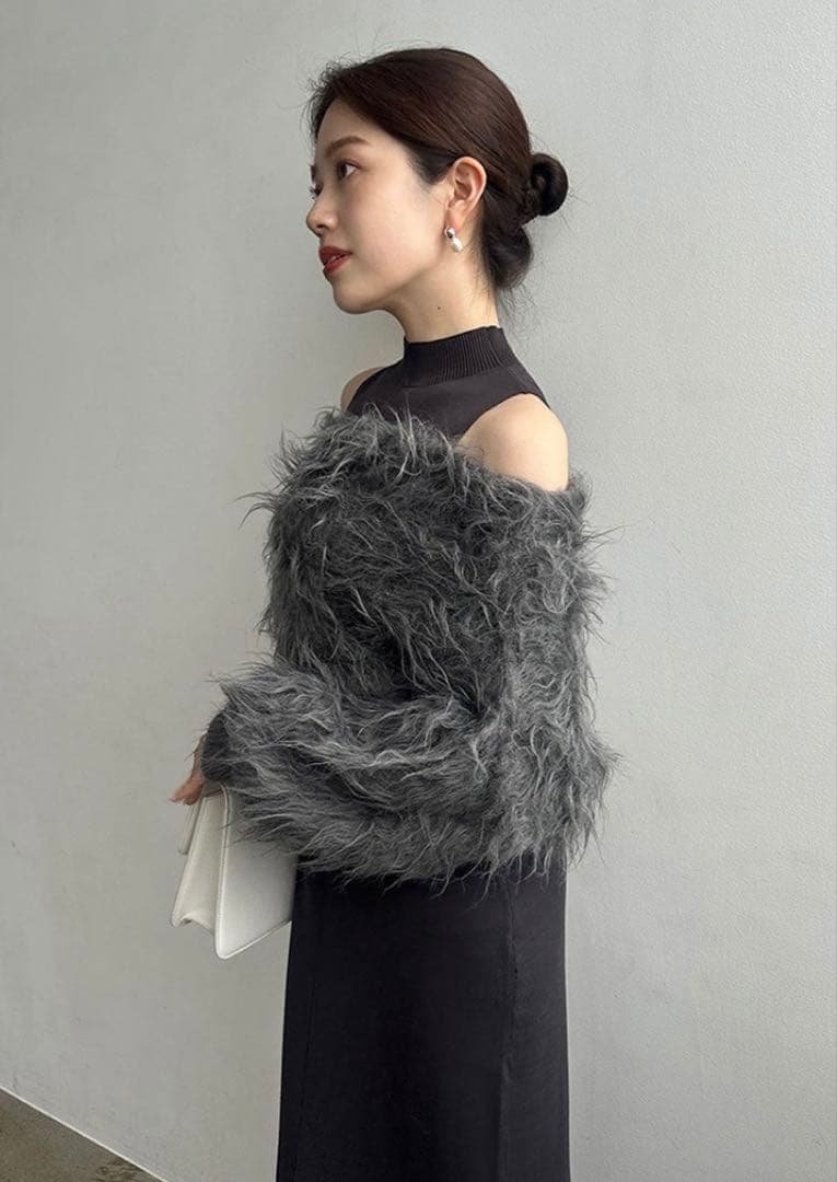 2601033 anuans オフショルレイヤードニットワンピース グレー Mサ