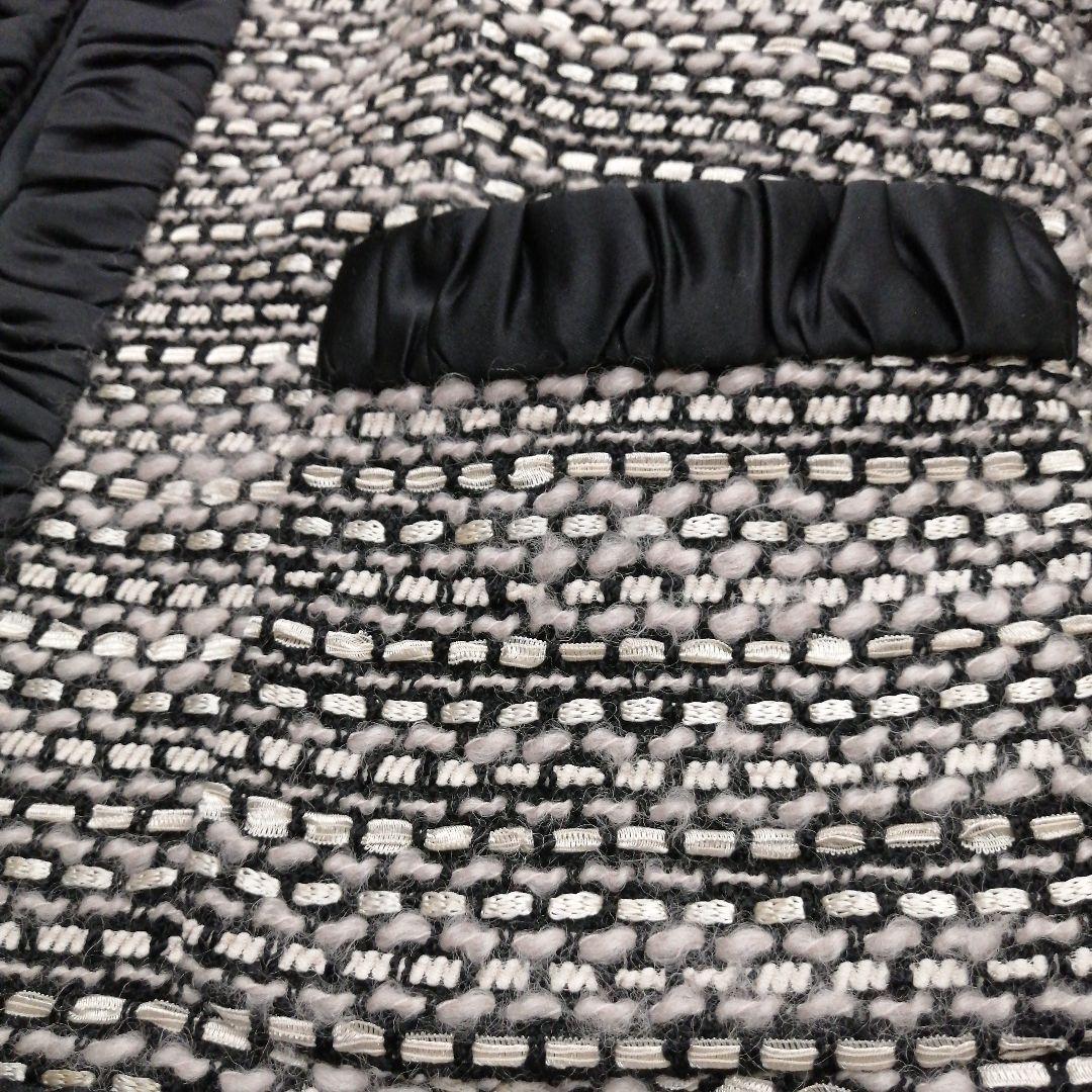 美品アルマーニコレツィオーネツィードジャケット丸襟42黒ベージュ日本M～ML