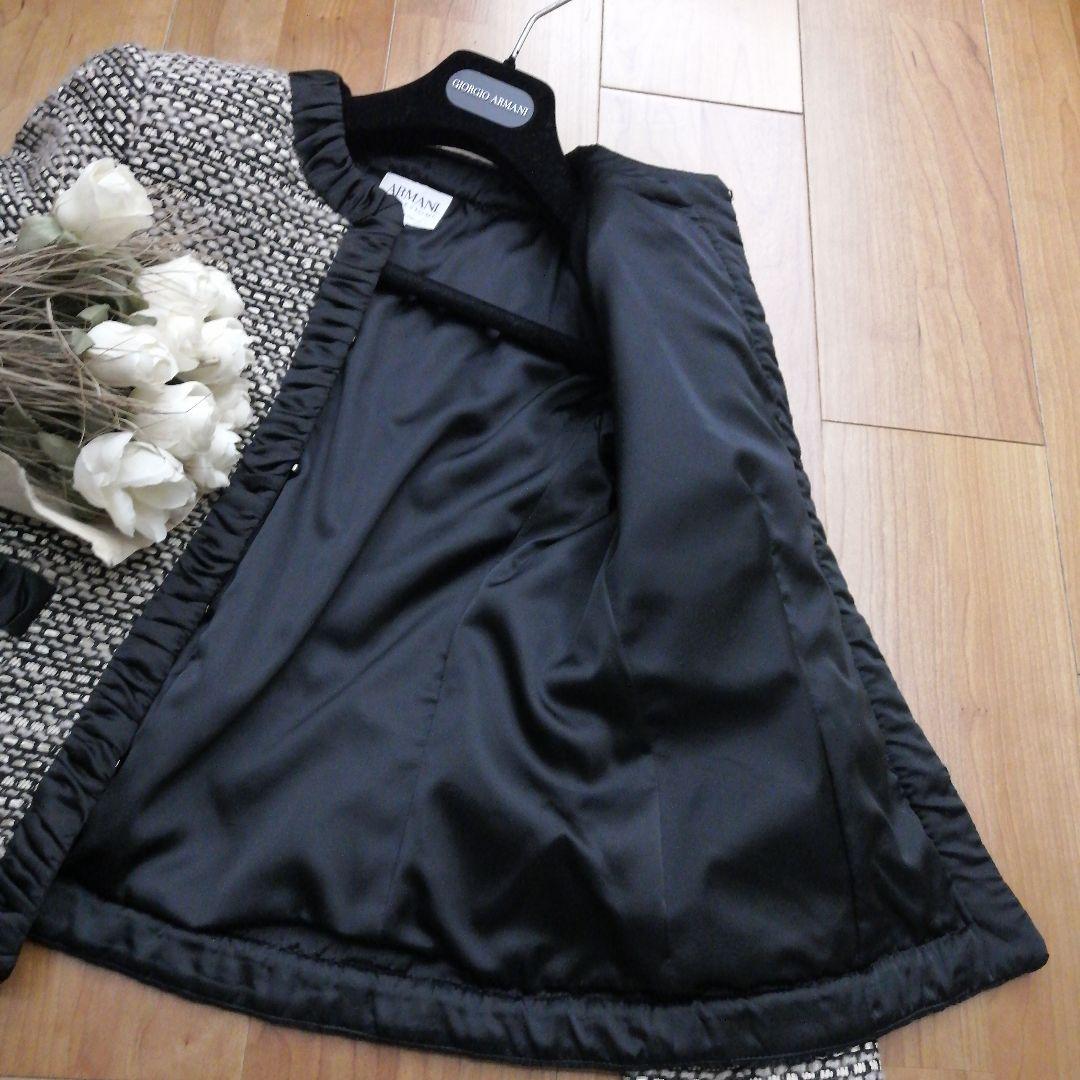 美品アルマーニコレツィオーネツィードジャケット丸襟42黒ベージュ日本M～ML