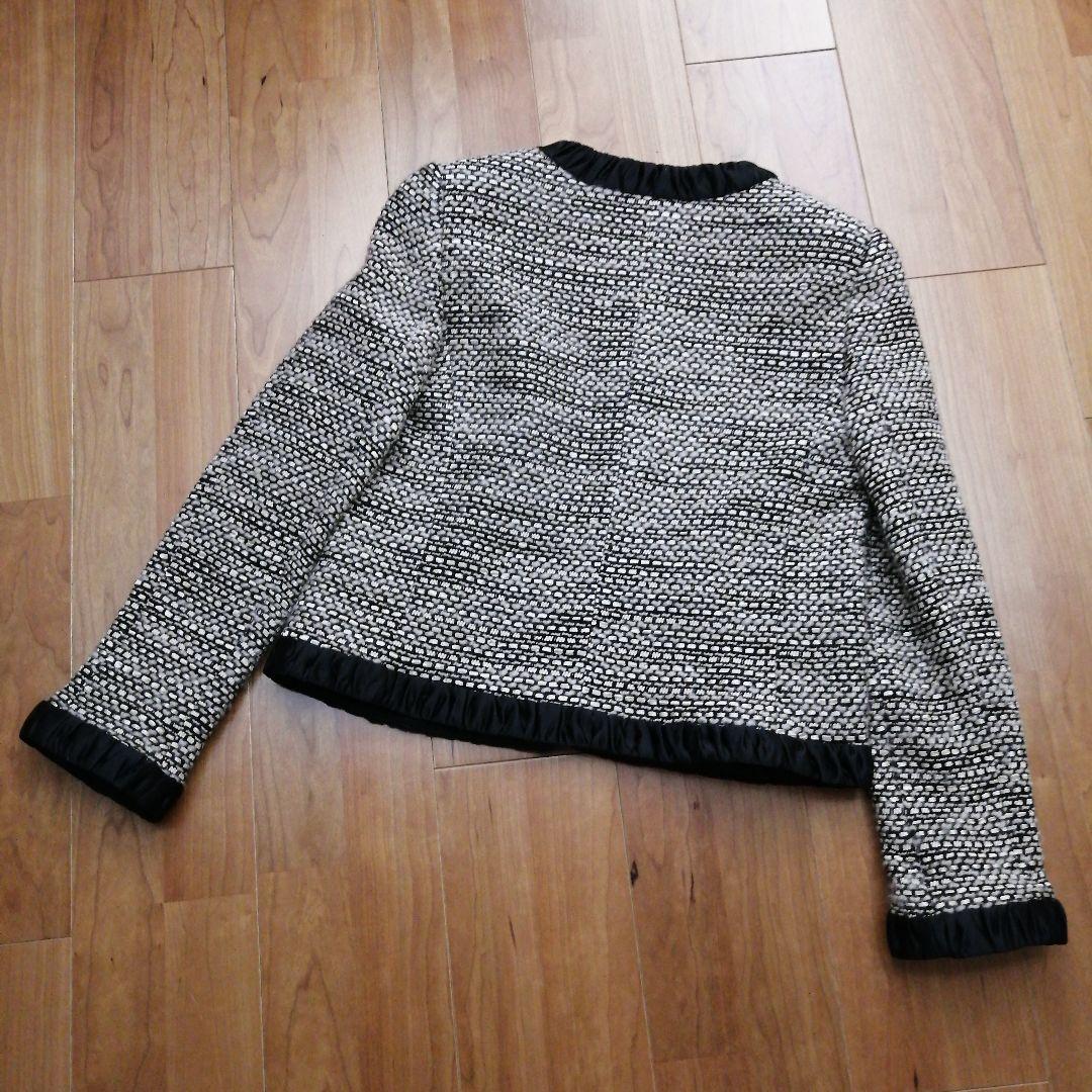 美品アルマーニコレツィオーネツィードジャケット丸襟42黒ベージュ日本M～ML