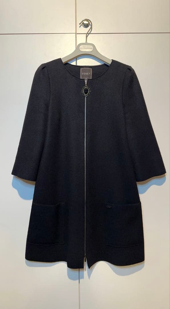 桜*様 フォクシー FOXEY ミラネーゼ ノーカラー ウールワンピース コート