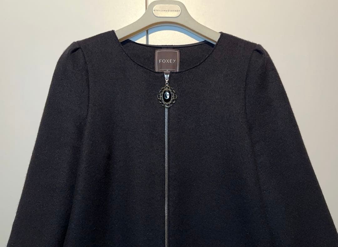 桜*様 フォクシー FOXEY ミラネーゼ ノーカラー ウールワンピース コート