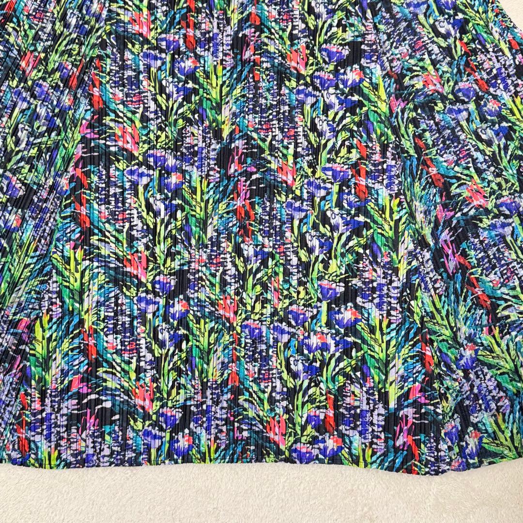 極美品✨PLEATS PLEASE 花柄　ワンピース　フレア　プリーツ　XL