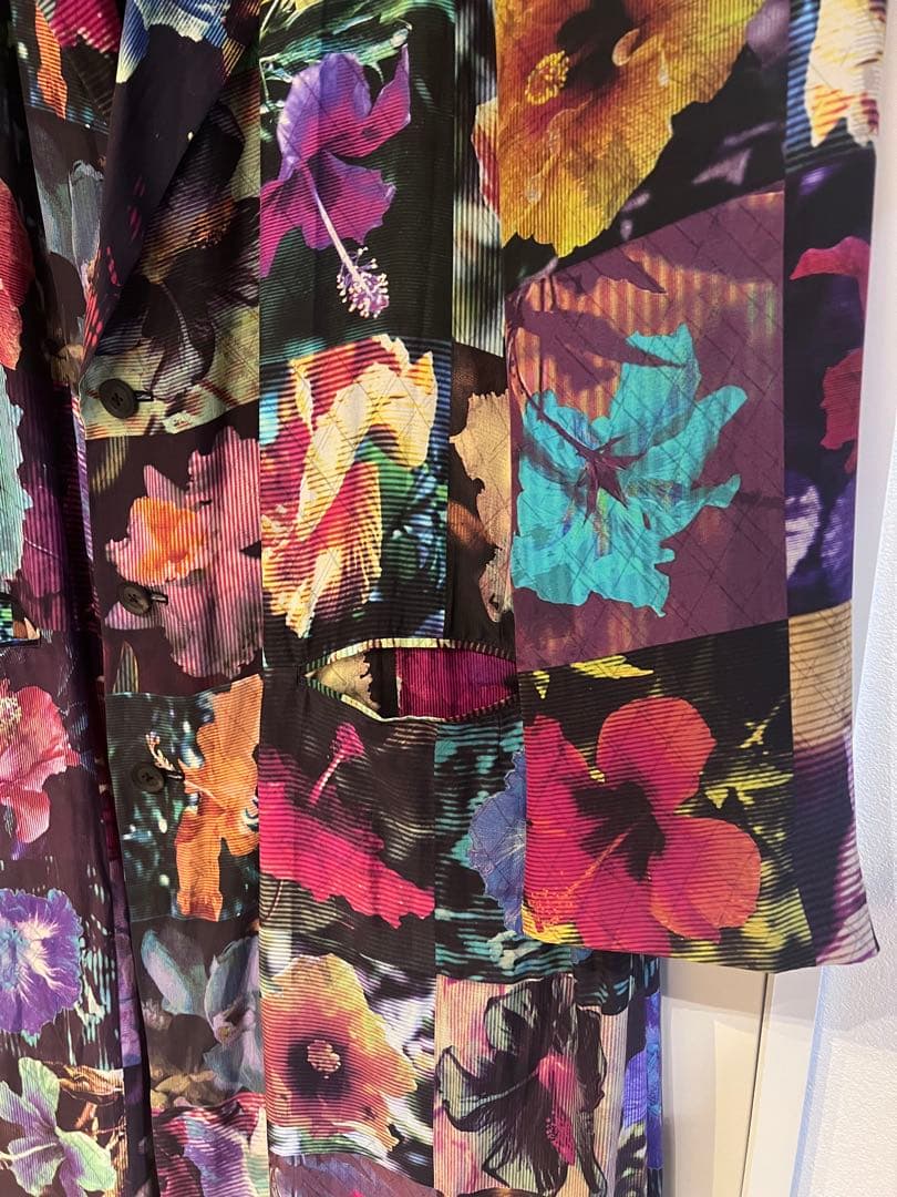 Yohji Yamamotoプールオム 22ss シルク花図鑑ロングジャケット