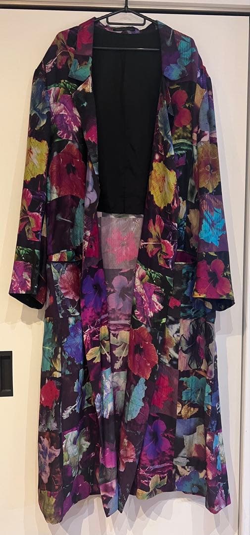 Yohji Yamamotoプールオム 22ss シルク花図鑑ロングジャケット