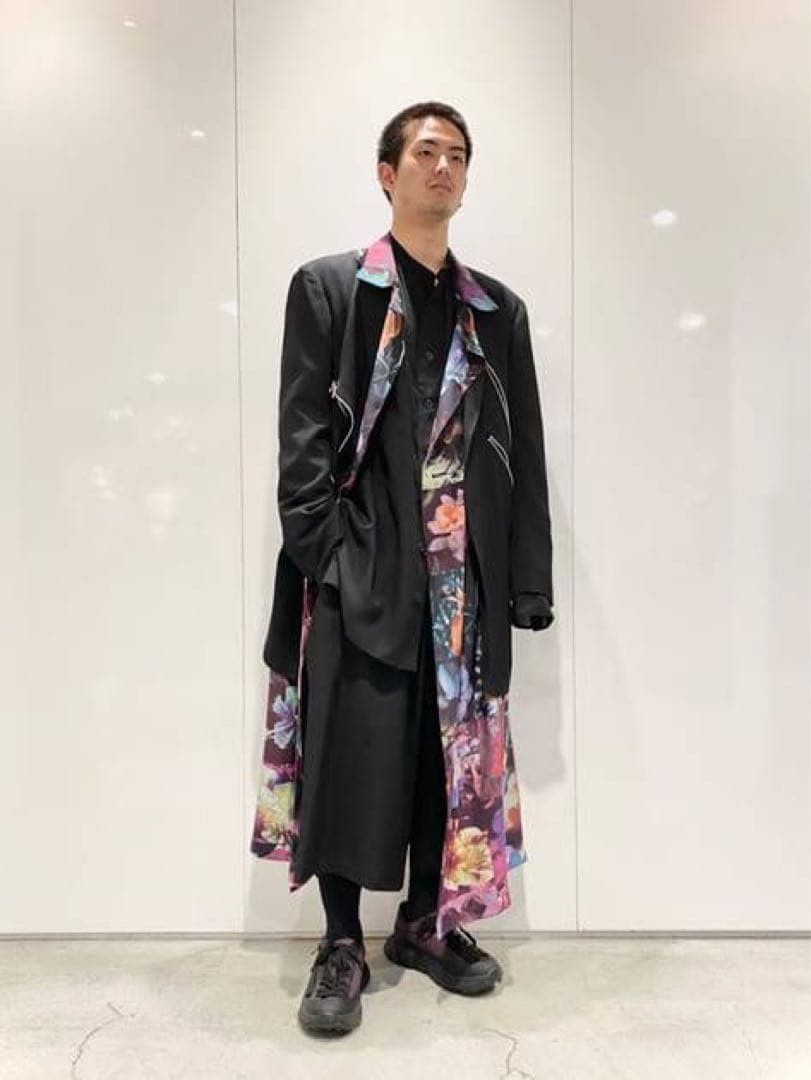 Yohji Yamamotoプールオム 22ss シルク花図鑑ロングジャケット