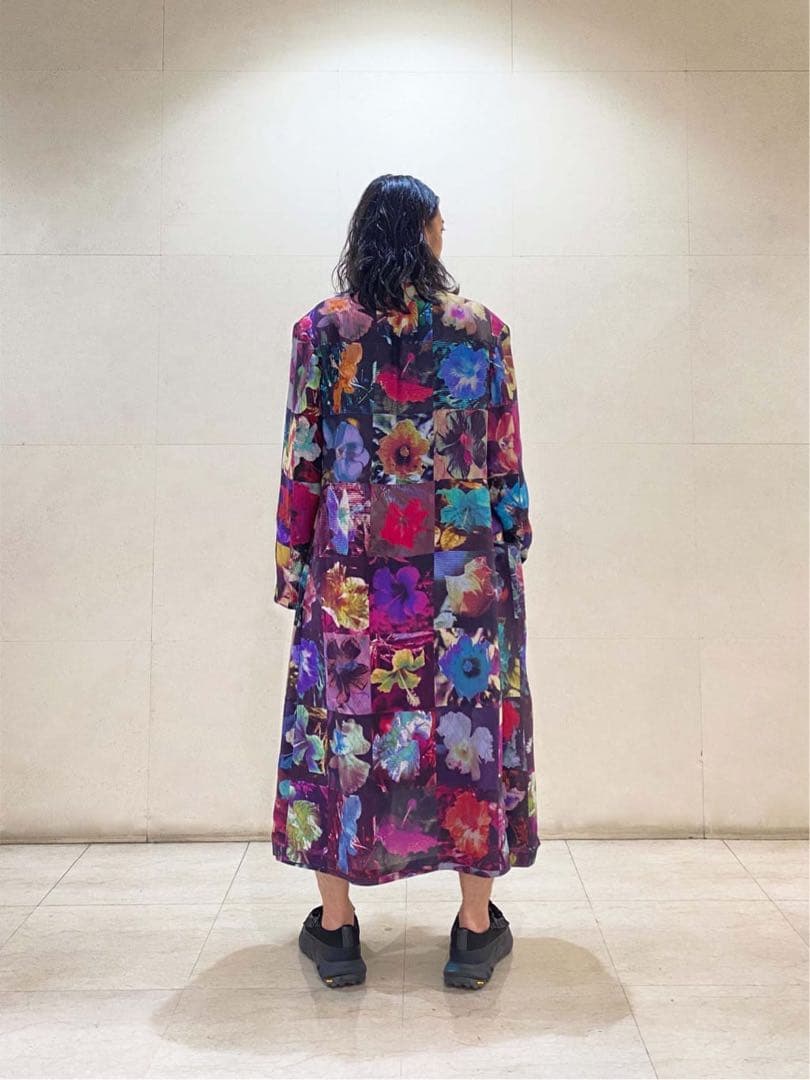 Yohji Yamamotoプールオム 22ss シルク花図鑑ロングジャケット