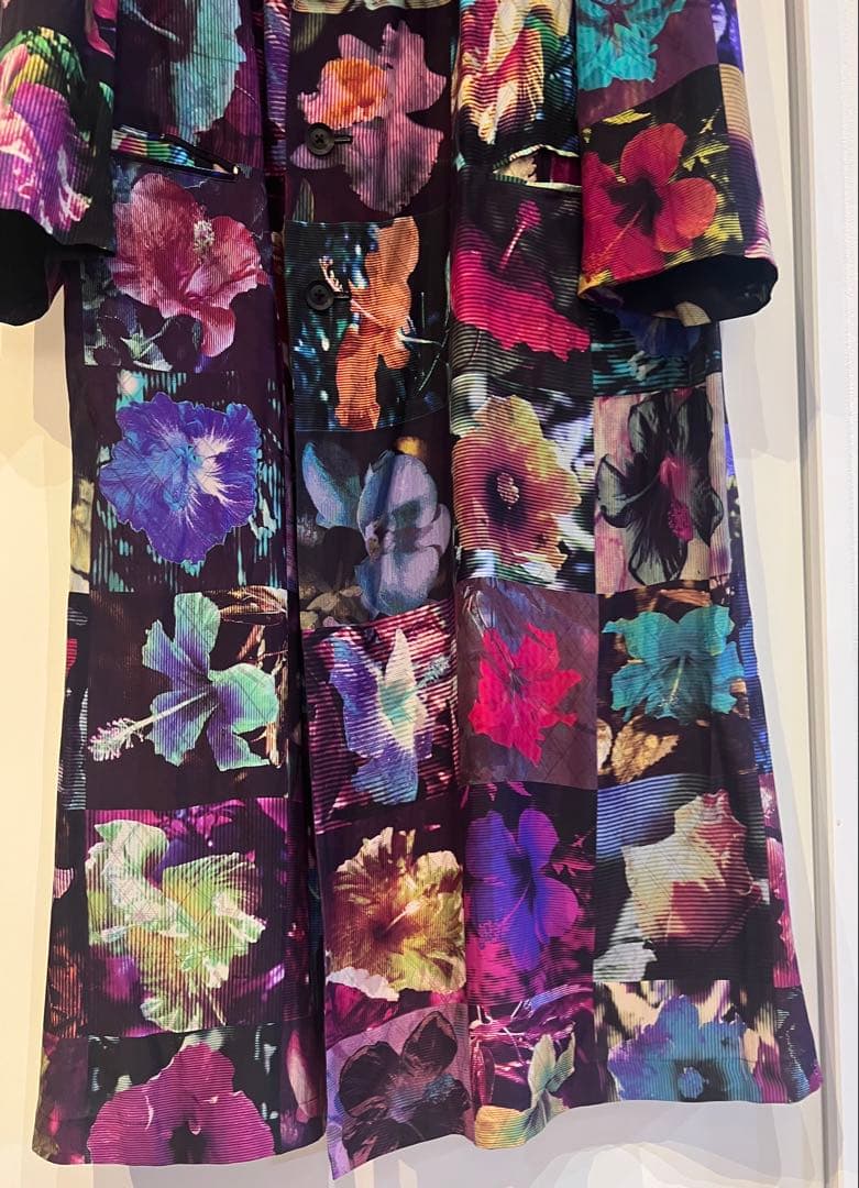 Yohji Yamamotoプールオム 22ss シルク花図鑑ロングジャケット